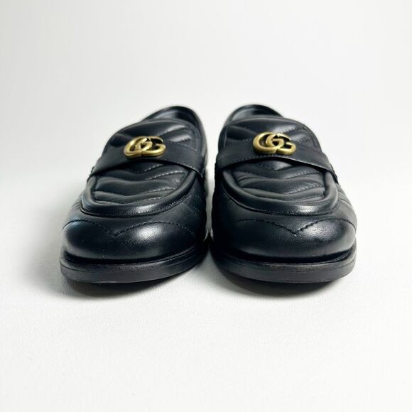 GUCCI Marmont Black Loafers 38.5 US 8 Matelasse Leather Quilted GG Logo - Picture 6 of 14